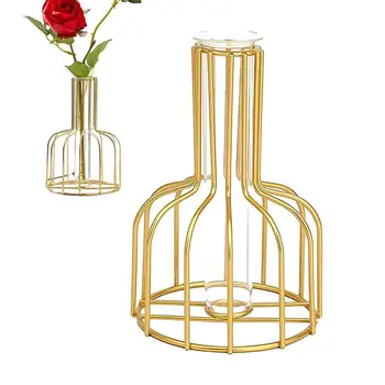 Златна метална поставка за цветя, Ваза с цветя, творчески маса, централно украса, Стъклени вази, поставка за цветя за работния плот, декорация на дома, в хола