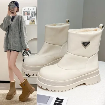 Зимните водоустойчиви дамски зимни обувки на дебела подметка, топли дамски обувки от мека кожа с противоскользящим покритие, Размер 35-40