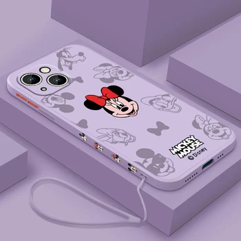 Лого Minnie Мики маус За Apple iPhone 15 14 13 12 11 XR XS X 8 7 Pro Max Plus Mini С Течна Лявата Въже Калъф За вашия Телефон