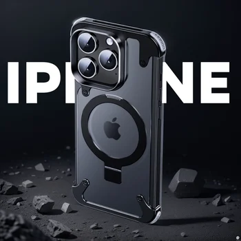 Луксозна магнитна поставка Magsafe, матов калъф за телефон iPhone 13 14 15 Pro Max 15Plus, метален обектив без рамки, матово покритие на задния капак