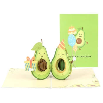 367A 3D up Картичка с авокадо за рожден Ден, сгъваема Поздравителна картичка, Празнична хартия за фестивала