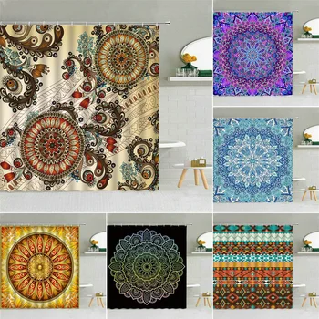 Комплект завесата за душа в Индийския впечатлява със своя Бохемски стил, Цвете Мандала от пера, Домашен Декор за баня, Водоустойчив Текстилен Висящи Завеси