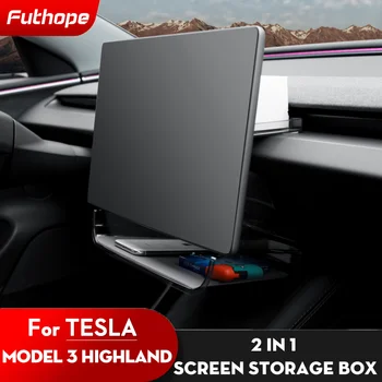 Futhope 2 в 1 Кутия За Съхранение Със Скрита Екран За 2023-24 Tesla Model 3 Highland Magsafe Скрита Кутия За Съхранение на Салфетки Големия обем Highland Magsafe