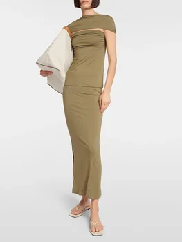 y2k летни нередовни нагънат вискозные блузи без ръкави 2023, модерни, универсални рокли миди с висока талия, комплект от две части за жени