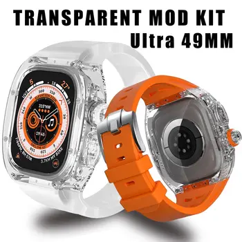 Луксозен комплект модификация на Apple Watch Ultra 49 мм Прозрачен калъф за iWatch серия от 49 мм спортни гуми, комплект модове, аксесоари
