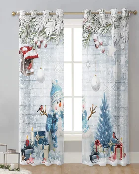 Коледен снежен човек под формата на ананас, Снежинка, Реколта завеса, тюлевые пердета за хола, Работа с прозорци, кухня, Вуалевые завеси