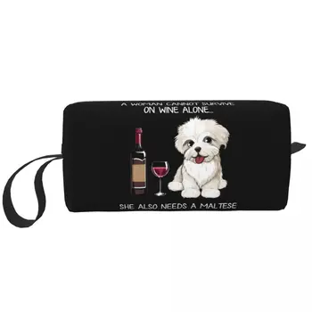Пътна косметичка на малтийски и вино кучета за жени, любителите на домашни кученца, Органайзер за грим и тоалетни принадлежности, Дамски чанти за съхранение на козметика, комплект Dopp