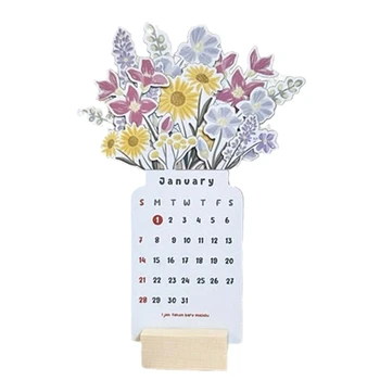 Настолен календар в 2024 година с цветя на основата на Малък настолен календар от МДФ до 2024 година Настолен календар-планер, Настолен планер