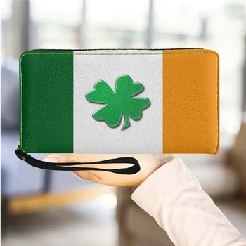 Дамски портмонета на луксозни Irish Day Green Clover Дамски портмонета Кожена кесия St Patricks Day Лъки Shamrock За момичета Пари чанти