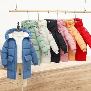 Зимна Корейската версия на 2023 г., Детски памучен яке със средна дължина на топола за малки момчета и момичета, горна дреха с качулка на цип с анимационни герои от 3 до 10 години