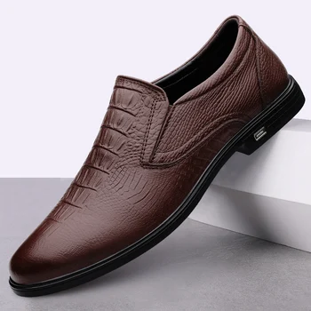 Луксозна марка Пролет 2023, Мъжки нова мода ежедневни обувки от телешка кожа с крокодиловым модел, мъжки бизнес обувки за почивка, удобни обувки за шофиране