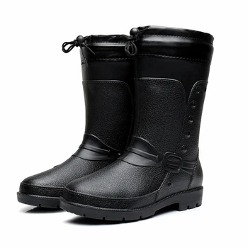 Мъжки обувки до средата на прасците, зимни гумени непромокаеми обувки, водоустойчив обувки 2021, кадифе кожа топли зимни обувки за мъже, водоустойчиви обувки
