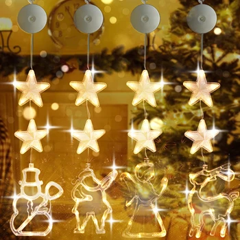 Креативните Коледни лампи, на присосках, Led Окачен лампа на прозореца, коледното Дърво, Дядо Коледа, Снежинки, Камбанки, Коледна Украса за парти