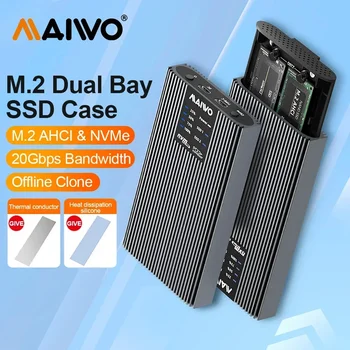 MAIWO Dual Bay M. 2 NVMe SSD Корпус Автономен Клонинг 20 Gb USB C 3.2 Gen2 на Външния Корпус на Твърдия Диск, Кутия За Архивиране Диск Копирна машина