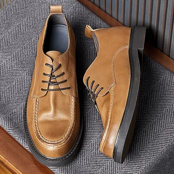 Мъжки ежедневни бизнес обувки от естествена кожа, ръчна изработка, удобни лоферы от мека кожа британски тенденция, Дишаща социална обувки за мъже