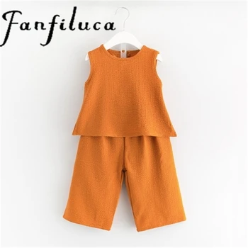 Fanfiluca/ 2017 Дрехи за момичета за почивка, однотонная детска тениска за момичета, Широки панталони, комплекти детски дрехи