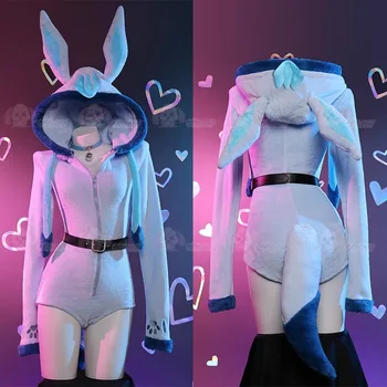 Женски костюм за cosplay в стил аниме Glacia, секси боди с качулка, Чорапи, Фланелевая пижами, униформи за момиче-зайче, гащеризон, Секси бельо,