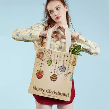 Модерен Коледен подарък За жените, холщовая училищна чанта, чанти за пазаруване, Двойна принт, Чорапи с фигура на дядо коледа, Снежен човек, чанта за момичета-тоут