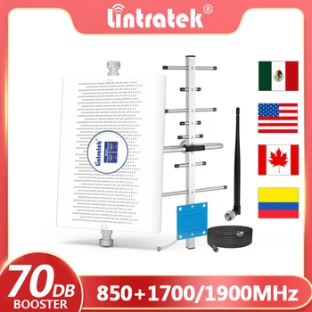 Lintratek 2-Лентов Усилвател Клетъчни мрежи CDMA 850 PCS1900 aws1700/2100 Mhz LTE 2G, 3G, 4G Усилвател на Сигнала AGC Мобилен Ретранслатор Мексико