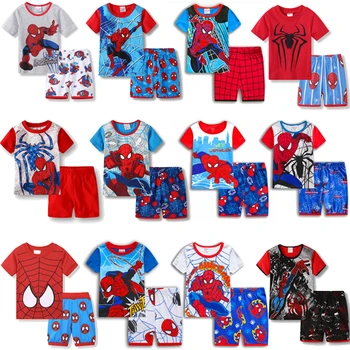 Детска пижама с Паяк и Бэтменом, Лятна Тениска с къс ръкав + шорти, Спортен комплект, Детски Пижами За момчета и момичета, Бебешки Дрехи за сън от 2 до 7 години