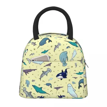 Чанта за обяд с принтом акула за възрастни Ocean in Yellow Lunch Box Эстетичная пътна чанта-хладилник Преносими изолирани термосумки-тоут