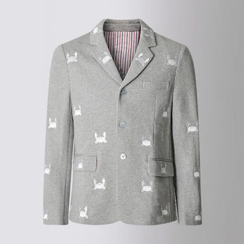 Мъжки яке Есен-Пролет е Процес на бродерия жилетка с домашен любимец модел Дизайн копчета Модерен бизнес всекидневен костюм, Палто