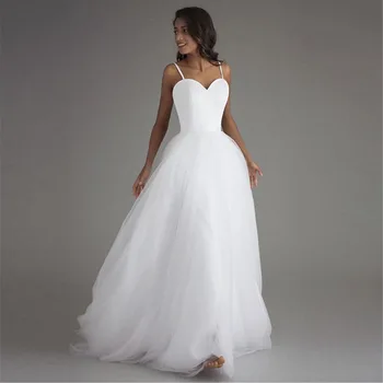 Просто Елегантна Сватбена рокля 2024 на тънки спагети презрамки във формата на сърце, Сватбената рокля Трапецовидна форма vestido de noiva Boho 2024 robe de mariée