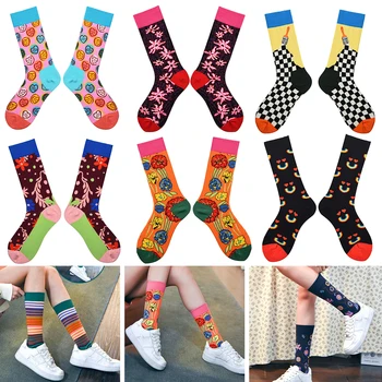 2023 Цветни дамски памучни чорапи за екипажа с весели цветове на райета и животните модел, творчески дамски чорапи-новости за подаръци