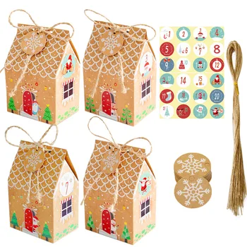 24шт Коледна Кутия шоколадови Бонбони във Формата На Възглавници Весела Коледа От Крафт-Хартия за Подарък Кутия За Опаковане на Детски Подаръци Навидад Натал Нова Година 2023
