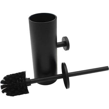 Черен държач за тоалетна четка, стоманени почистване инструмент, здрава стенни четка за тоалетна в банята, монтирана вертикално