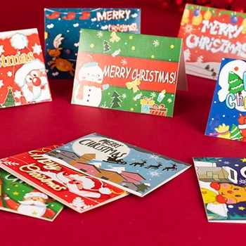 10ШТ Анимационни креативните Коледни картички, Прекрасни Коледни подаръци от опаковки, Поздравителни картички, картички за съобщения, Букети, Подаръци