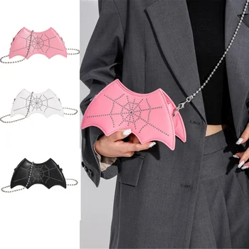 Модни уникална чанта през рамо с диаманти за Хелоуин, чанта-месинджър в стил прилеп в стил пънк, персонални Малка Квадратна чанта с диаманти