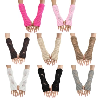 Crochet ръкавици без пръсти Q1FA с удължаване на китката, зимни ръкавици за полпальца, еластични, запазване на топлината, кухи ръкавици за момичета