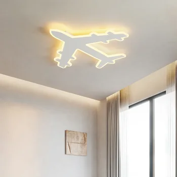 Креативен модерен тавана лампа във формата на самолет от бял метал За детски стаи, декориране на спалня, led осветителни тела с потъмняване