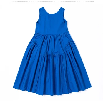Рокля на принцеса, лято 2024, нови дрехи за партита за момичета, детски рокли в синьо клетка без ръкави, детски костюм средната дължина дълъг