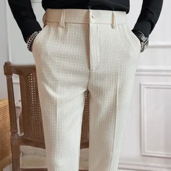Италиански Мъжките Официални Панталони Pantalones Hombre 2023, Модел Панталони по Щиколотку, Мъжки Британски прави Панталони С Висока Талия, Мъжки Социални панталони, Панталони