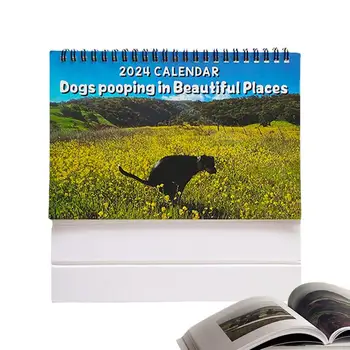Календар какашек Настолен календар scatting кучета 12-Месечен календар scatting кучета 2024 Подарък календар за дома