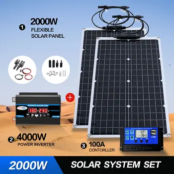 110V/220v1000w Гъвкава Система за Соларни Панели 12V Контролер за Зареждане на Батерията От 4000 W Комплект за Слънчева Инвертор Пакет За Дома/Употреба на Открито