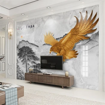 wellyu papel de parede 3D Тапети по поръчка Нови китайски амбициозни крила на орел мрамор пейзаж на фона стенни лента