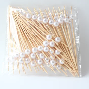 100шт 12 см сватбен перли за еднократна употреба бамбук шпажка дървена вилица за коктейли, плодове, закуски, Аксесоари за сватбени партита