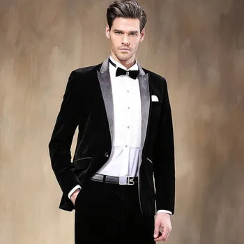 2020 Последните Модели на Кадифе Сватбени Рокли, Костюми За Мъже, Смокинг, 2 броя, Модни Костюми Terno Casamento На Поръчка (Яке + панталон)