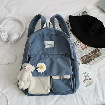 Ежедневни студентски училищна чанта, сладък цветен найлон, мека лоскутная чанта за книги за тийнейджъри, раница Kawaii, дамски модерна чанта