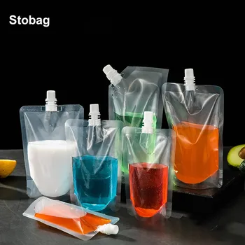 StoBag 100 бр., Прозрачна опаковка за течности, пакети с приложения за пиене, Прозрачен сок, херметично затворен за съхранение на напитки, пакет за многократна употреба на Едро