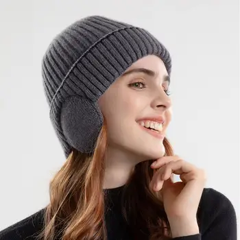 Зимна шапка-бини за жени и мъже, удебелена вязаная вълнена шапка с ребрена руното облицовка, те Унисекс, топли