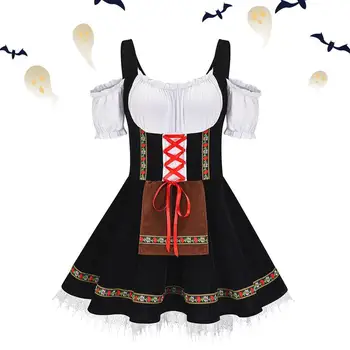 Немска рокля Dirndl за жени Кратко Немска Пивное рокля Костюми за Хелоуин за тематични партита Традиционна Сватба Хелоуин Карнавал