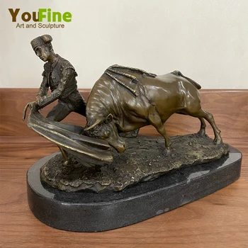 Известната статуя на испански матадор-бик, бронзова скулптура испански матадор-тореадор, бронзови статуи на бикоборството, украса за дома