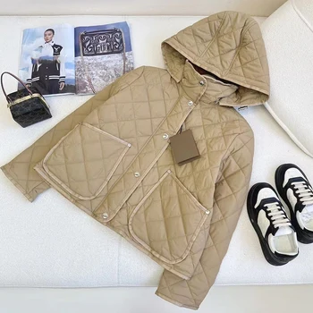 Дизайнерско винтажное памучни палто с качулка и закопчаване с цип с голям джоб, дамски новата зимна мода универсална яке, памучен яке