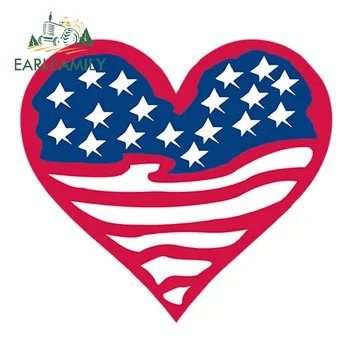 EARLFAMILY 13 см x 11,8 см Американски Флаг Сърцето Забавен Автомобил Светоотражающая Стикер Стикери за Главата на Автомобила Капакът на Двигателя Украса на Прозорци