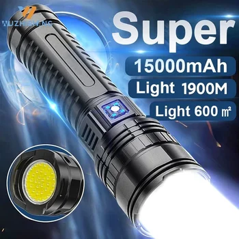 Мощен led фенерче с телескопическим увеличение, Уличен Тактически фенер с капацитет от 15 000 mah, USB-фенерче за зареждане, Сверхсильный led фенерче