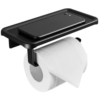 Нов черен държач за тоалетна хартия, Алуминиев държач за тоалетна хартия с рафт за телефон, стенен Държач за тоалетна хартия с винтове, трайни